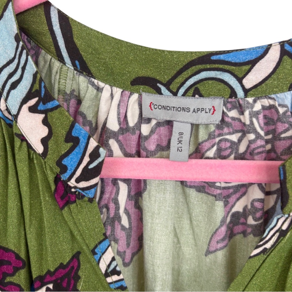 Green Floral Midi Dress with Puff Sleeves - Picture 7 of 16